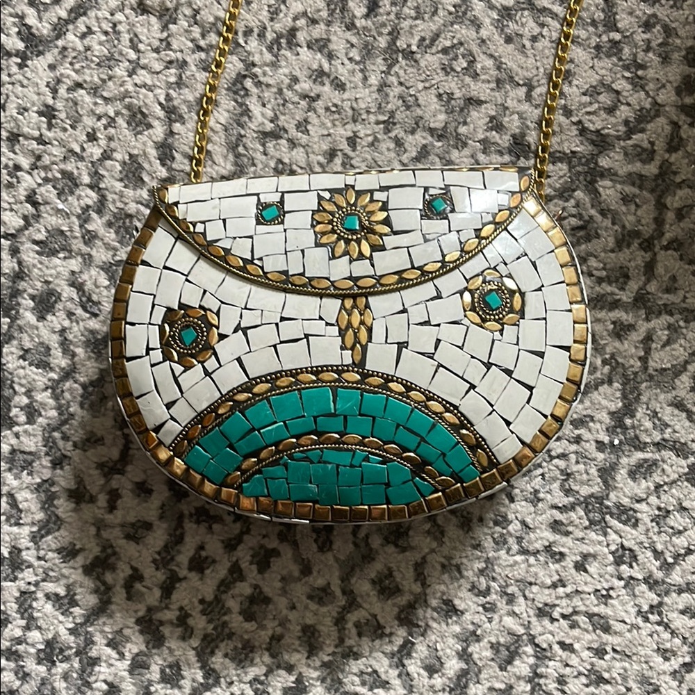 Mosaic Design Women's Bag - White and Turquoise